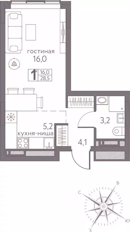 Студия Пермский край, Пермь ул. Серебристая, 3А (28.5 м) - Фото 1