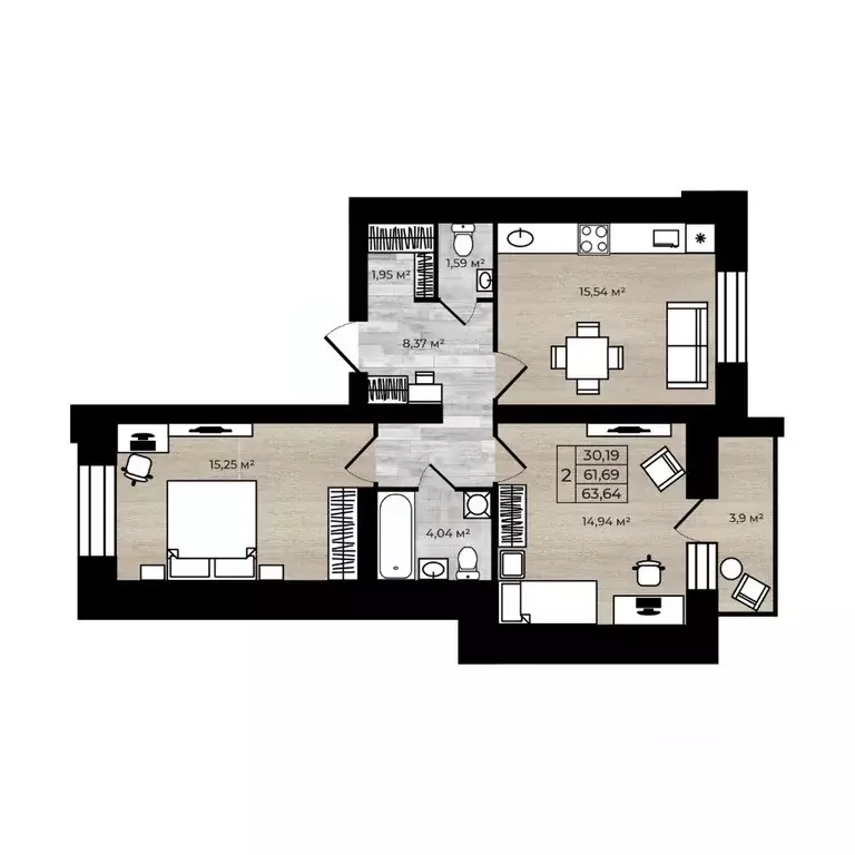 2-к кв. Ярославская область, Ярославль Тормозное ш. (65.59 м) - Фото 1