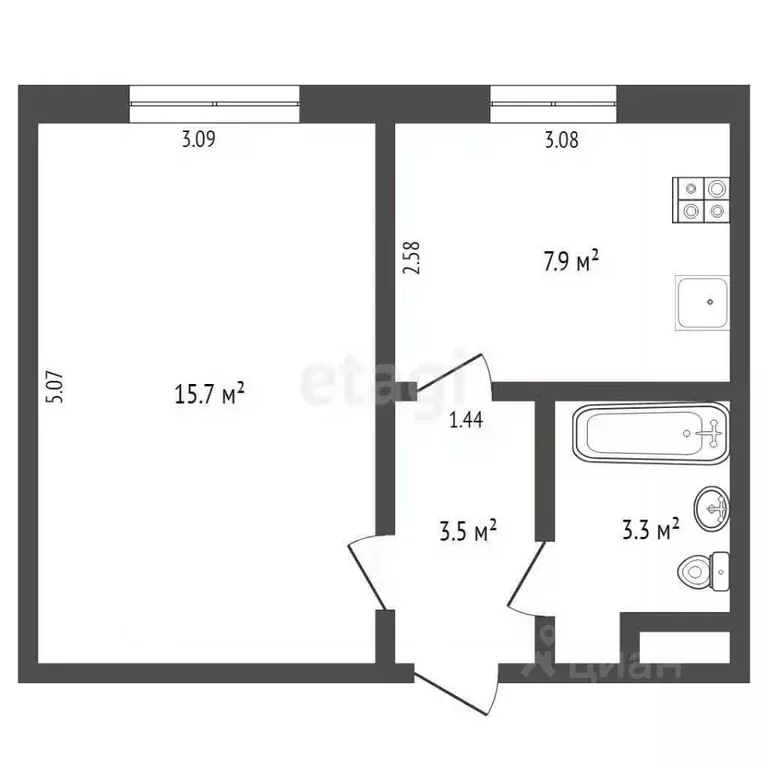 1-к кв. Ямало-Ненецкий АО, Ноябрьск ул. Цоя, 11В (34.3 м) - Фото 2