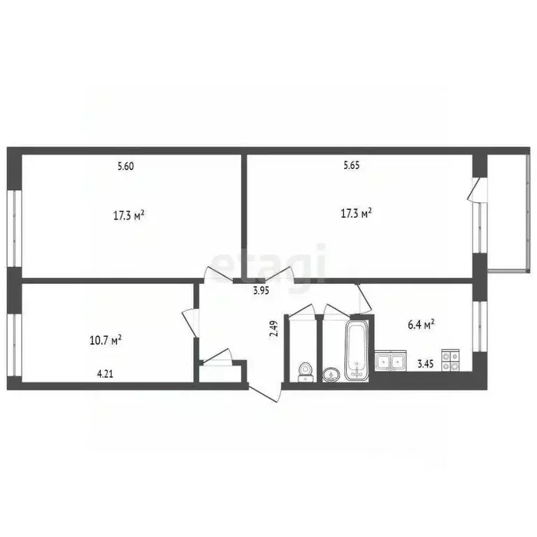 3-к кв. Пермский край, Пермь ул. Старцева, 35 (47.7 м) - Фото 1