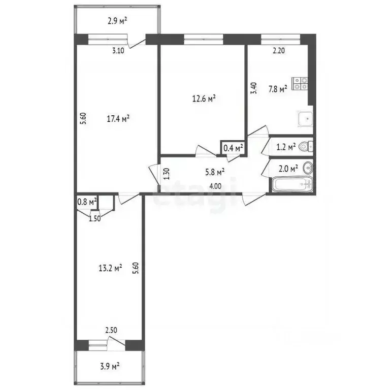 3-к кв. Хабаровский край, Комсомольск-на-Амуре ул. Дикопольцева, 38к5 ... - Фото 2