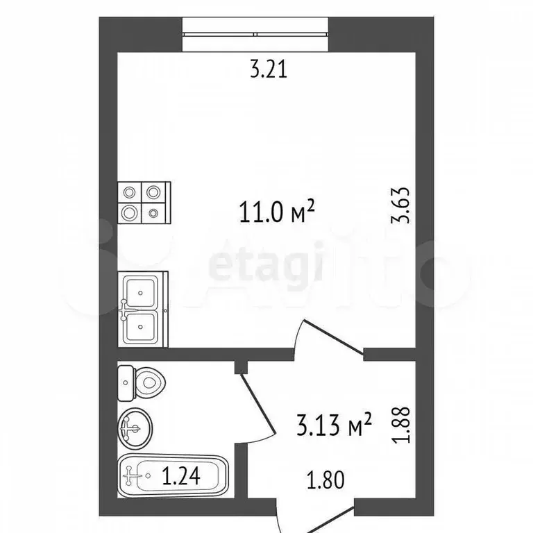 Квартира-студия, 17,2 м, 1/5 эт. - Фото 0