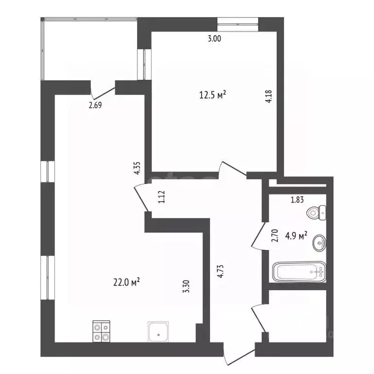 2-к кв. Тюменская область, Тюмень ул. Монтажников, 61 (56.6 м) - Фото 2
