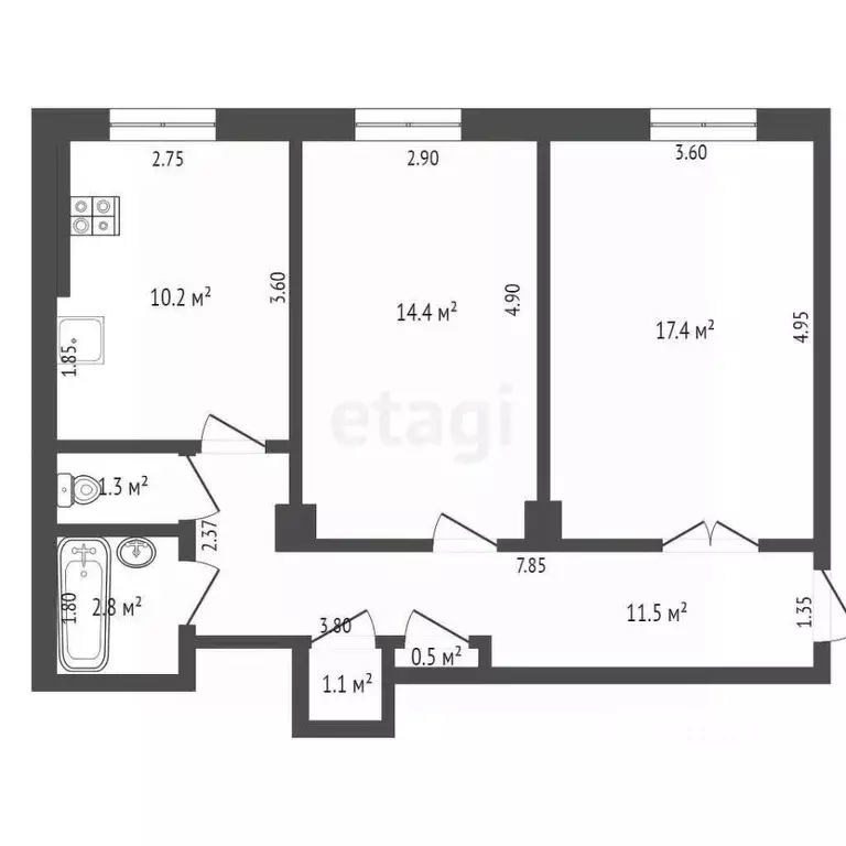 2-к кв. Омская область, Омск ул. Пушкина, 109 (59.2 м) - Фото 1