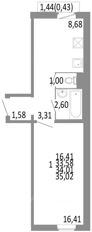 1-к кв. Челябинская область, Челябинск ул. Блюхера, 125Б (34.01 м) - Фото 0