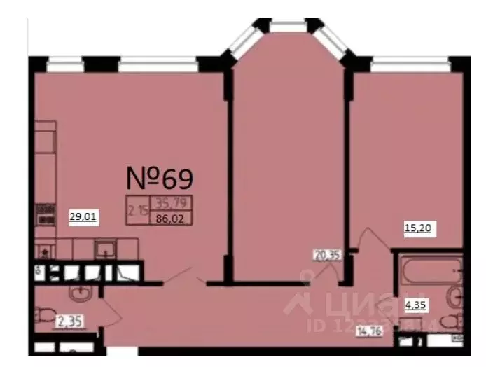 2-к кв. Тульская область, Тула пер. Шевченко, 5 (86.2 м) - Фото 1