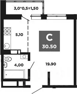 Студия Краснодарский край, Краснодар ул. Конгрессная, 19/1 (30.5 м) - Фото 1