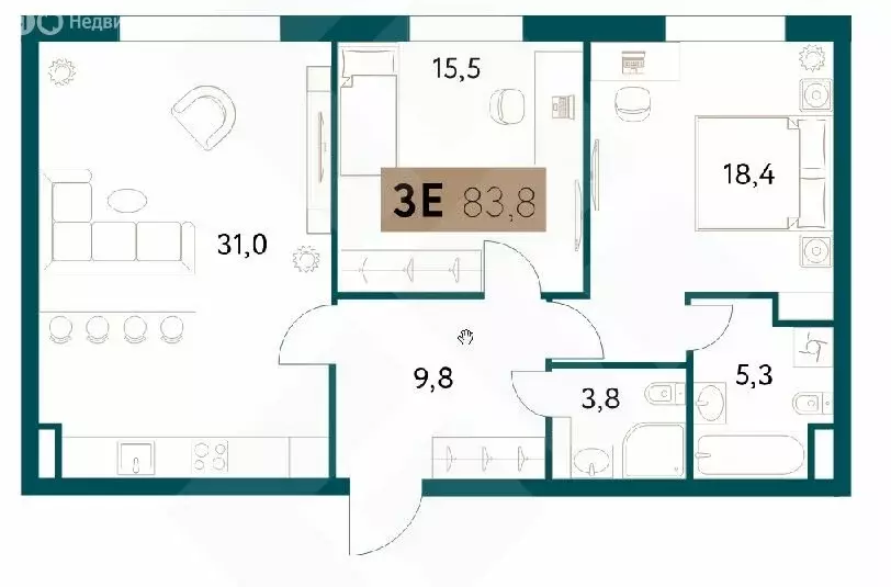 2-комнатная квартира: Москва, Винницкая улица, 8к2 (83 м) - Фото 0