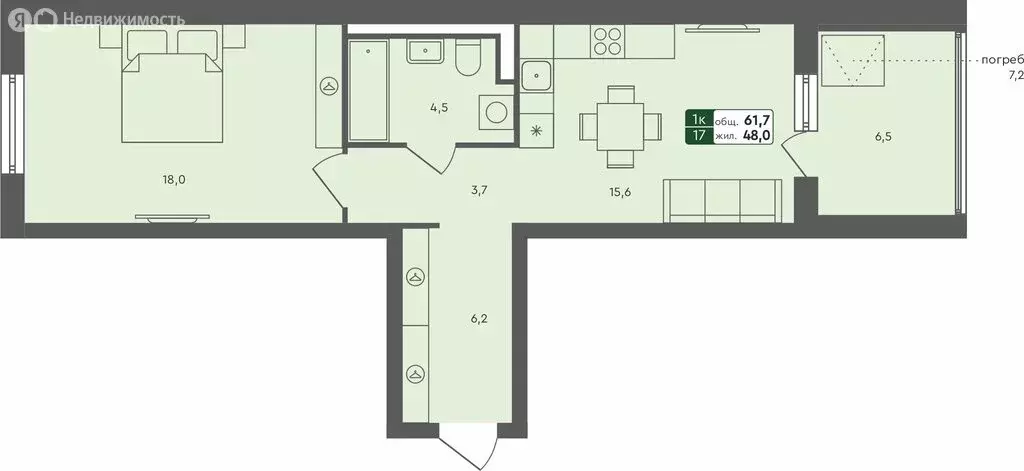 1-комнатная квартира: село Ембаево, Бульварная улица, 11 (61.7 м) - Фото 1