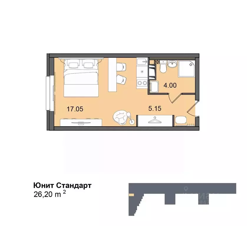 Студия Санкт-Петербург Витебский просп., 99к1 (26.2 м) - Фото 0