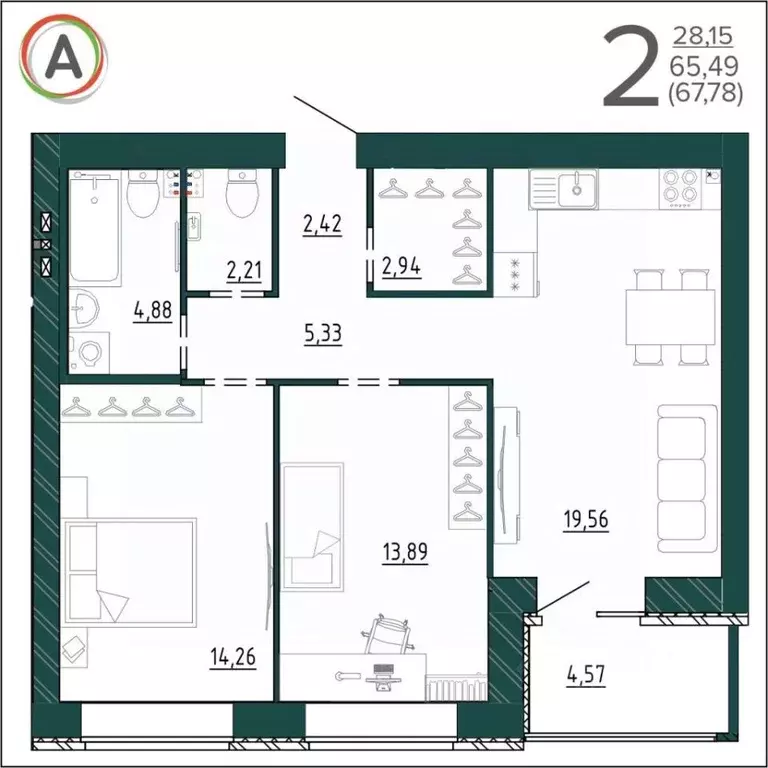 2-к кв. Брянская область, Брянск ул. Ульянова, 24 (67.78 м) - Фото 1