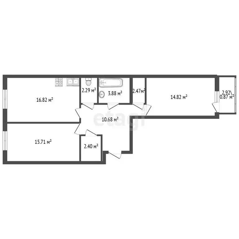 2-комнатная квартира: Санкт-Петербург, Ипподромный переулок, 1к1 (68.8 ... - Фото 0