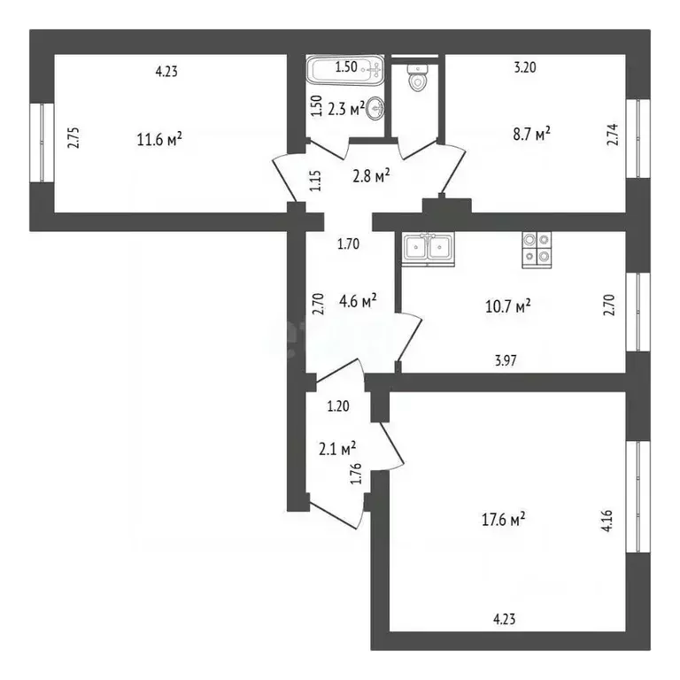 3-к кв. Кемеровская область, Кемерово ул. Свободы, 13а (63.3 м) - Фото 2