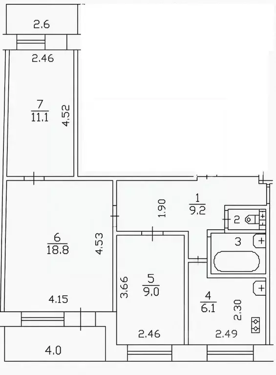 3-к кв. Санкт-Петербург ул. Уточкина, 5 (57.3 м) - Фото 2