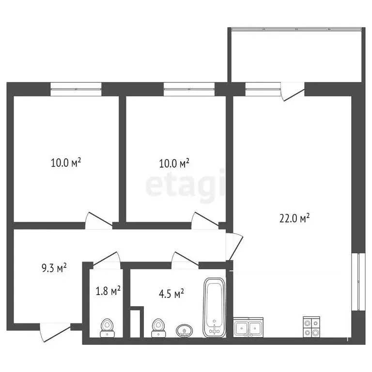 2-комнатная квартира: Тюмень, Профсоюзная улица, 61 (56.7 м) - Фото 0