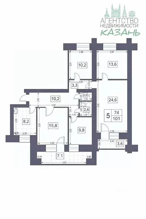 5-к кв. Татарстан, Казань ул. Глазунова, 8к1 (99.6 м) - Фото 2