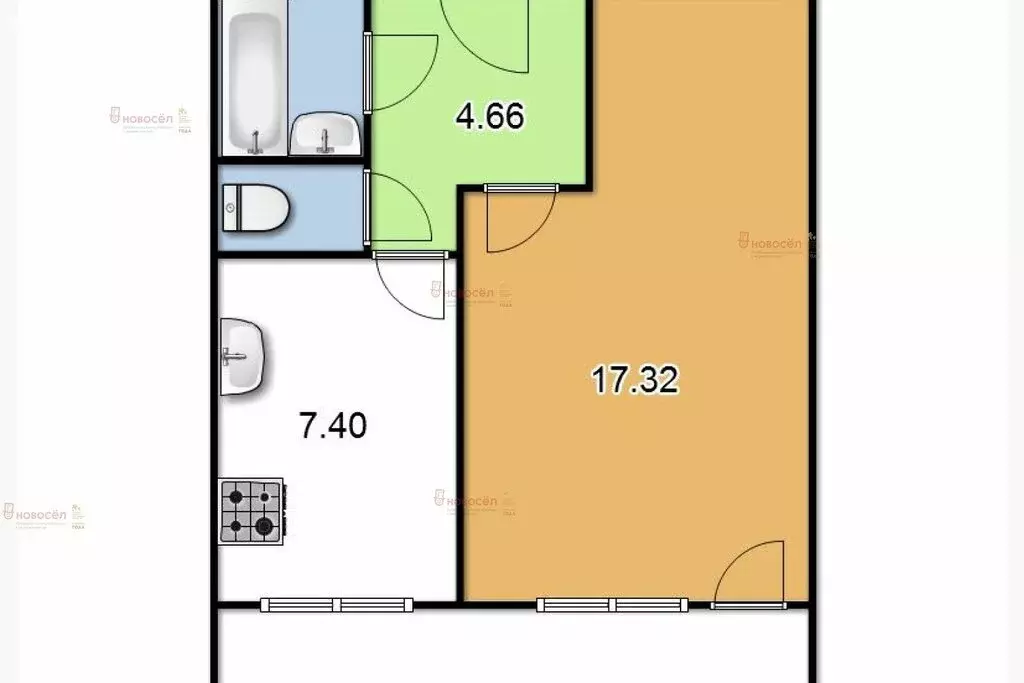 1-комнатная квартира: Екатеринбург, улица Новгородцевой, 17 (34 м) - Фото 1