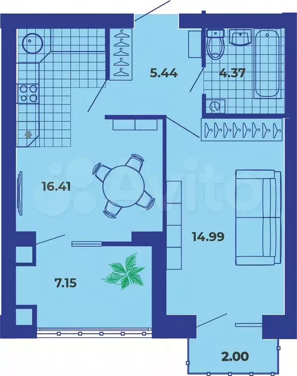 1-к. квартира, 49 м, 7/9 эт. - Фото 1