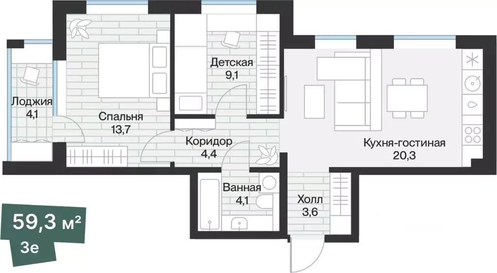 2-к кв. Тюменская область, Тюмень Ямская ул., 159с1/23 (57.23 м) - Фото 1