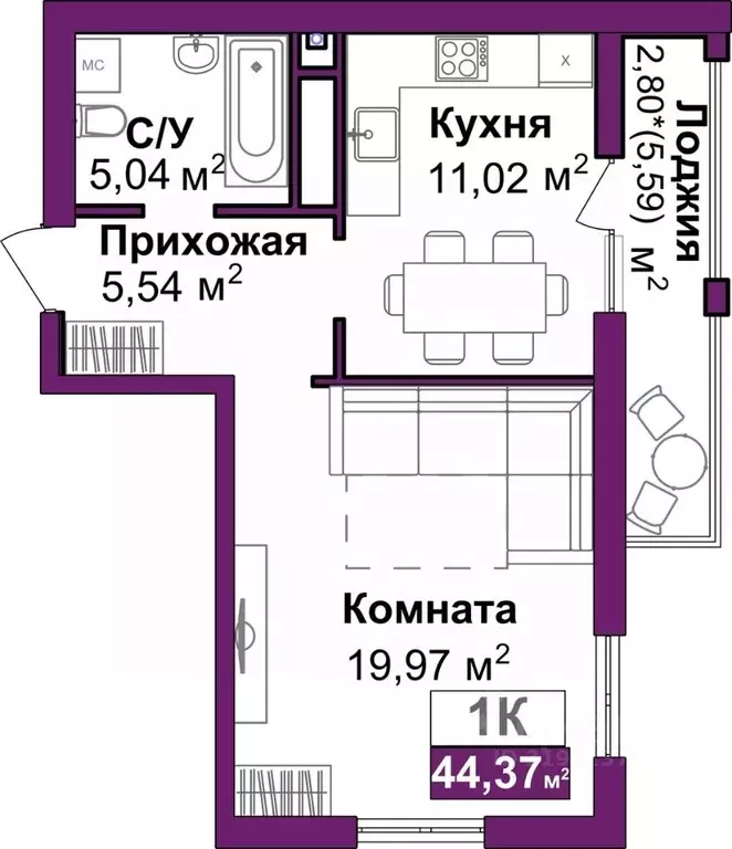 1-к кв. Крым, Симферополь Город Мира жилой комплекс (44.37 м) - Фото 1