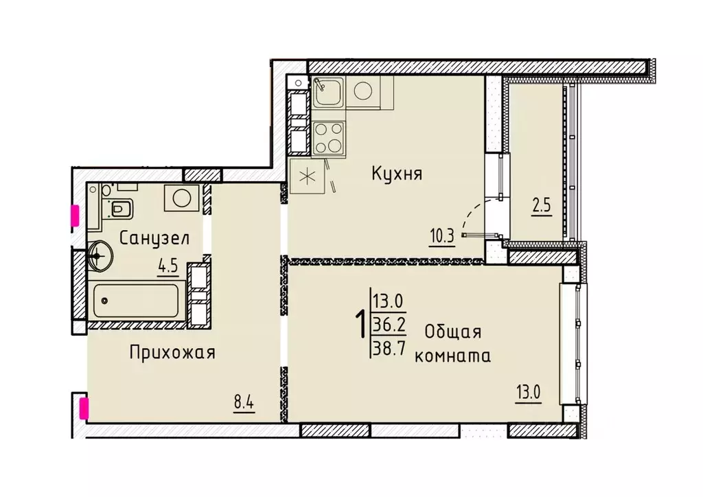 Свободной планировки кв. Саратовская область, Энгельс  (38.7 м) - Фото 0