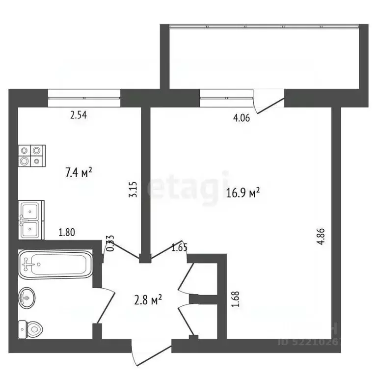 1-к кв. Татарстан, Набережные Челны пос. ГЭС, бул. Сайдашева, 4 (31.0 ... - Фото 2