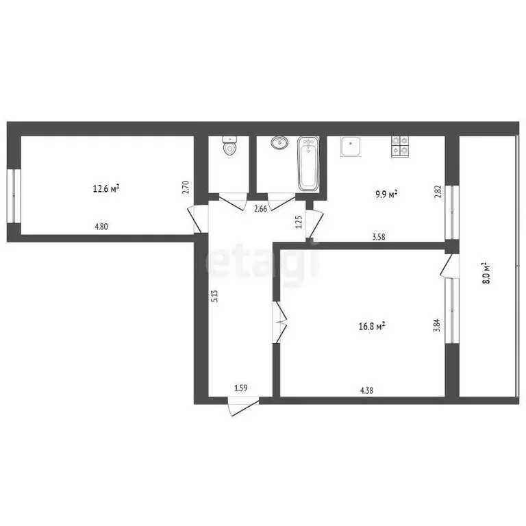2-комнатная квартира: Тюмень, улица Ватутина, 6 (52.4 м) - Фото 0
