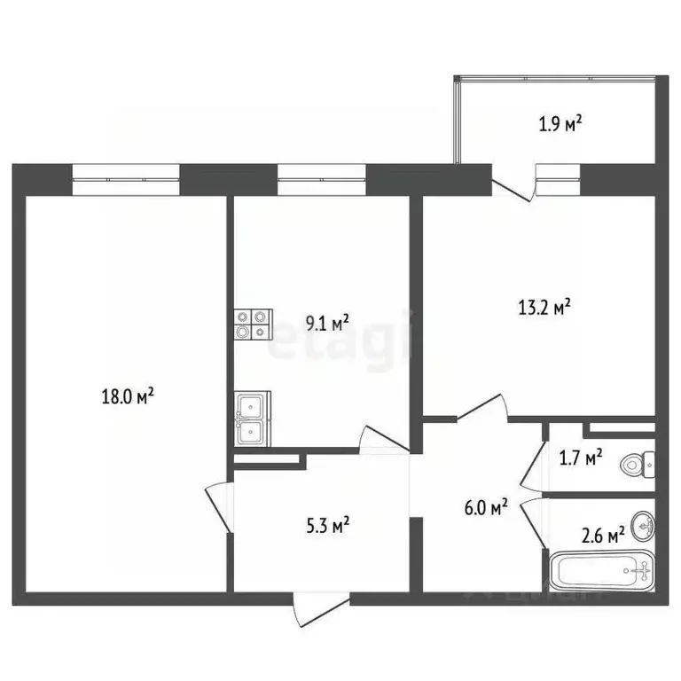 2-к кв. Псковская область, Псков Инженерная ул., 134 (55.9 м) - Фото 0