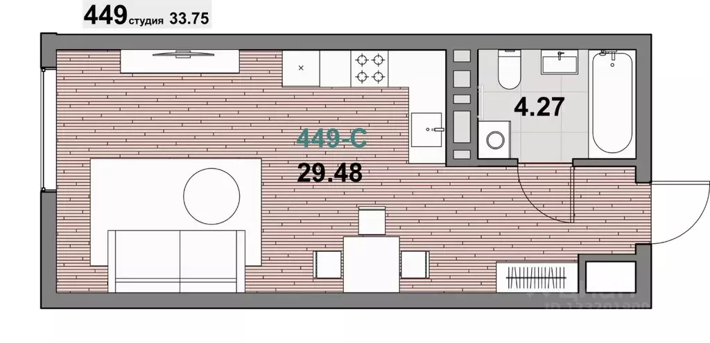 1-к кв. Калининградская область, Зеленоградск ул. Гагарина (33.75 м) - Фото 0