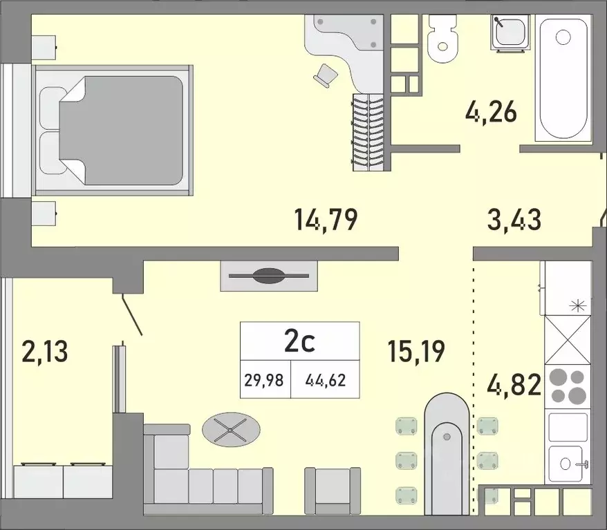 2-к кв. Оренбургская область, Оренбург ул. Юркина, 4/1 (44.62 м) - Фото 1