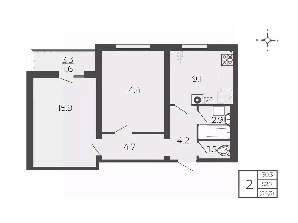 2-к кв. Московская область, Волоколамск проезд 2-й Шаховской, 19 (54.3 ... - Фото 1