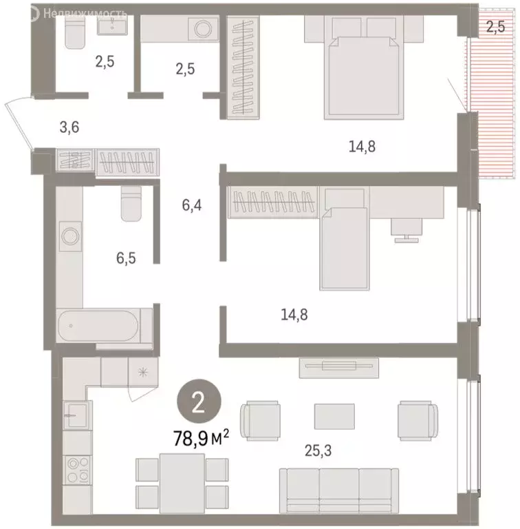 2-комнатная квартира: Новосибирск, улица Аэропорт (78.93 м) - Фото 1