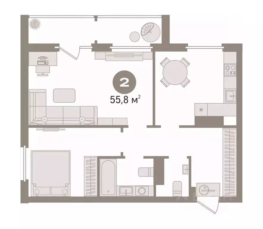 2-к кв. Тюменская область, Тюмень ул. Газовиков, 61 (55.8 м) - Фото 2