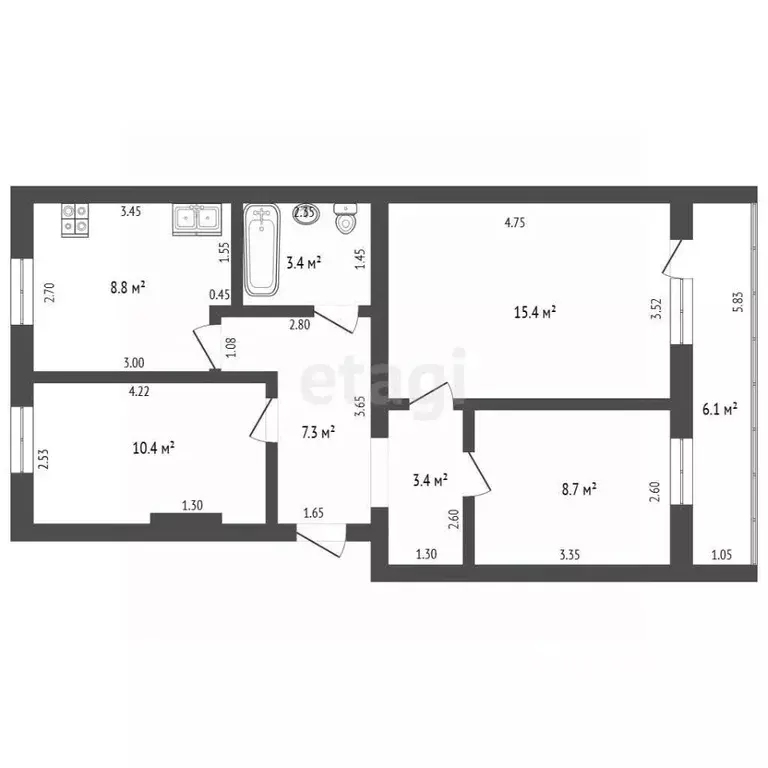 3-к кв. Башкортостан, Бирск ул. 8 Марта, 32 (57.4 м) - Фото 2