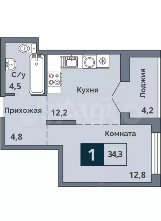 1-к кв. Курганская область, Курган ул. Коли Мяготина, 168 (33.7 м) - Фото 2