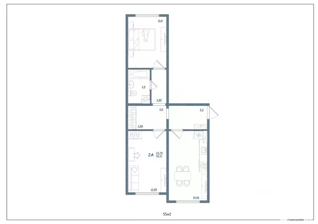 2-к кв. Тверская область, Тверь ул. Левитана, 93А (55.0 м) - Фото 2