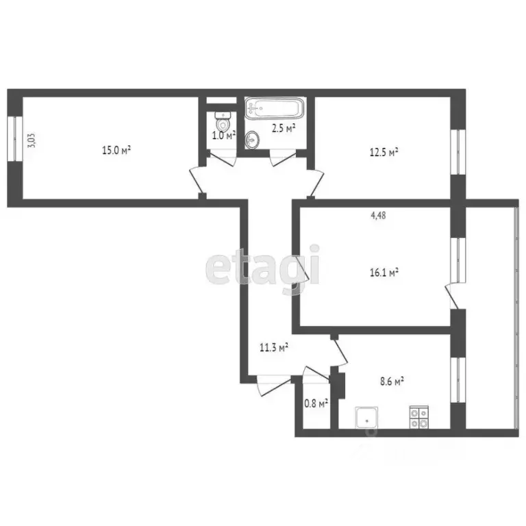 3-к кв. Татарстан, Альметьевск ул. Бигаш, 121 (69.2 м) - Фото 1
