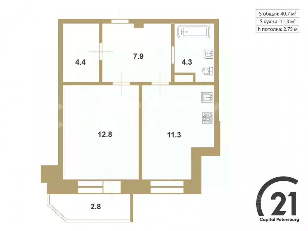 1-к кв. Санкт-Петербург ул. Беринга, 23к2 (40.7 м) - Фото 2