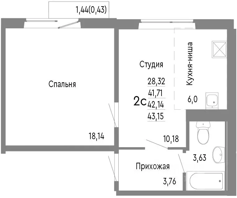 2-к кв. Челябинская область, Челябинск Нефтебазовая ул., 1к2 (42.14 м) - Фото 0