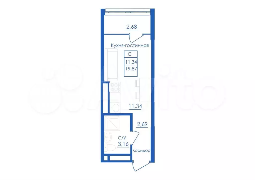 Квартира-студия, 19,9 м, 10/25 эт. - Фото 1