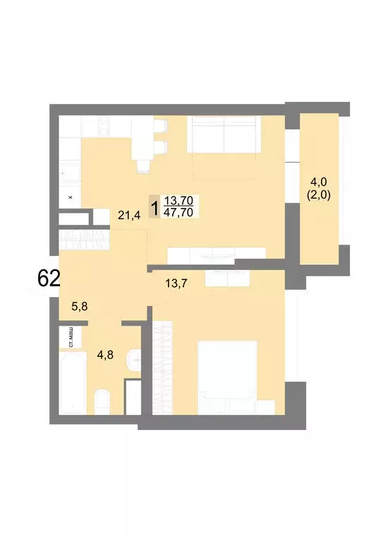 1-комнатная квартира: Екатеринбург, Посадская улица, 26 (47.7 м) - Фото 0
