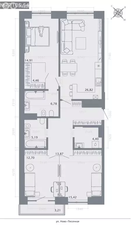 3-комнатная квартира: Казань, улица Островского, 114 (105.54 м) - Фото 1