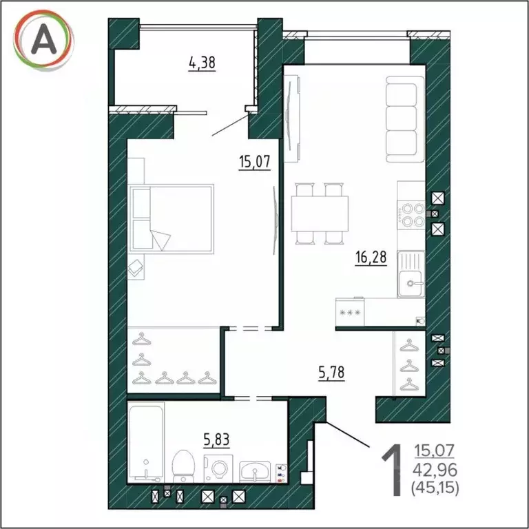 1-к кв. Брянская область, Брянск ул. Ульянова (45.15 м) - Фото 1