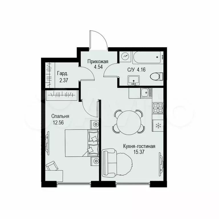 1-к. квартира, 39 м, 3/6 эт. - Фото 0
