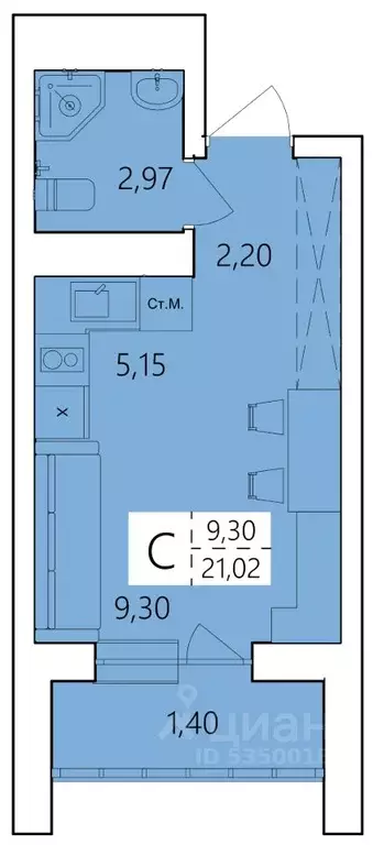 Студия Башкортостан, Уфа ул. Пожарского, 237 (21.02 м) - Фото 1