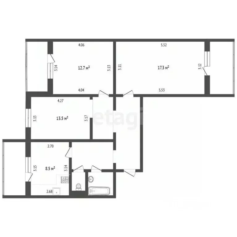 3-к кв. Белгородская область, Белгород ул. Есенина, 50б (70.8 м) - Фото 1