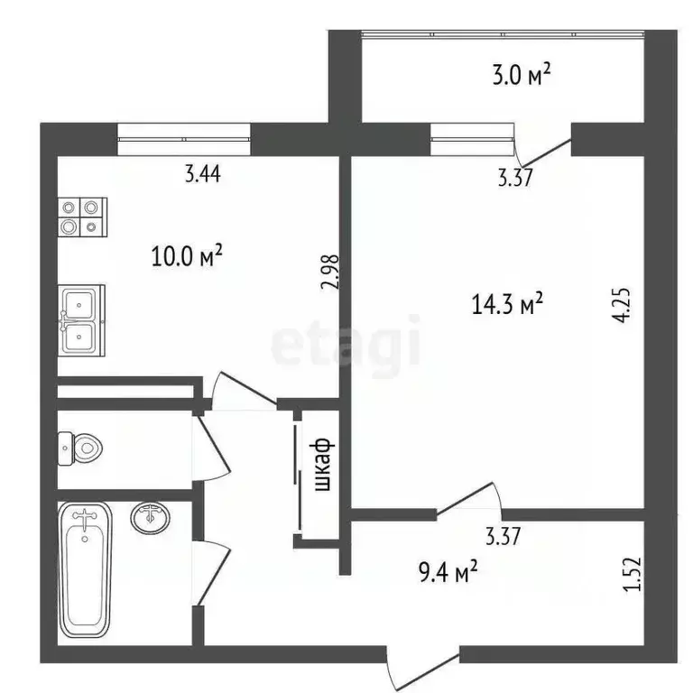 1-к кв. Татарстан, Нижнекамск ул. Сююмбике, 32 (38.5 м) - Фото 1