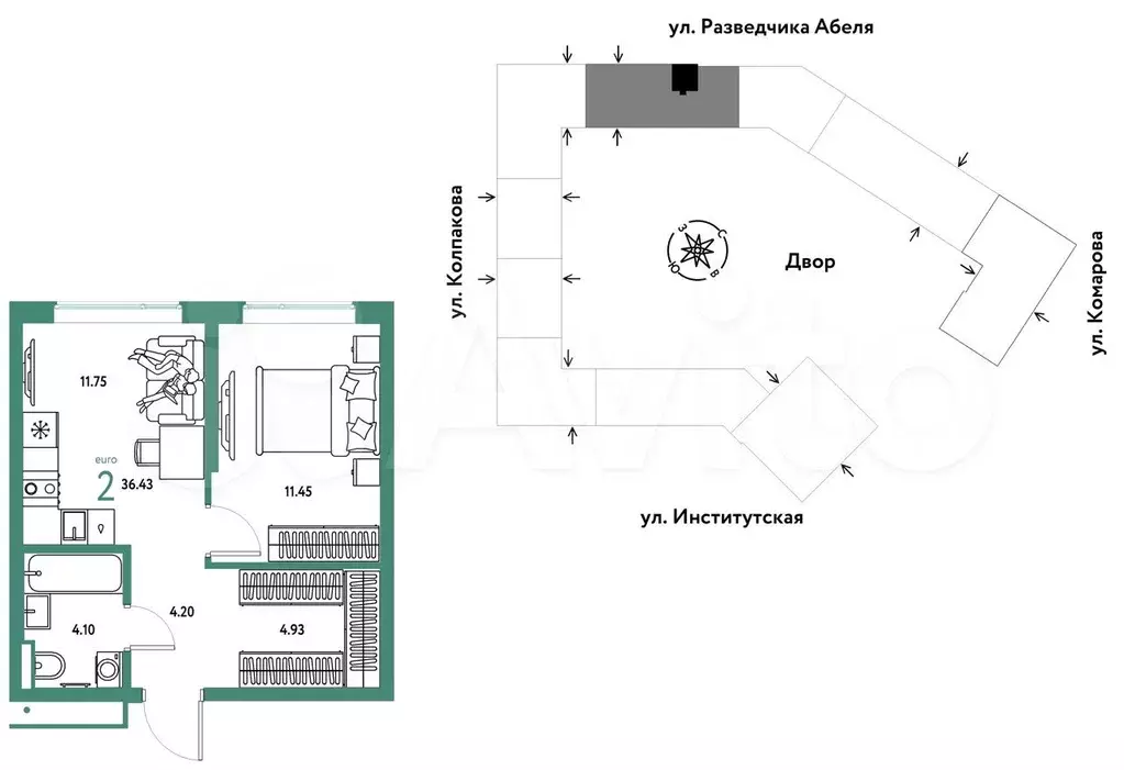 2-к. квартира, 36,4 м, 17/25 эт. - Фото 0