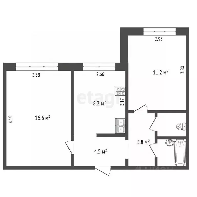 2-к кв. Кемеровская область, Кемерово Инициативная ул., 29А (48.0 м) - Фото 2