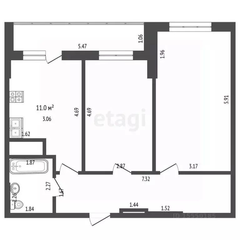 2-к кв. Самарская область, Самара Физкультурная ул., 103А (66.0 м) - Фото 1